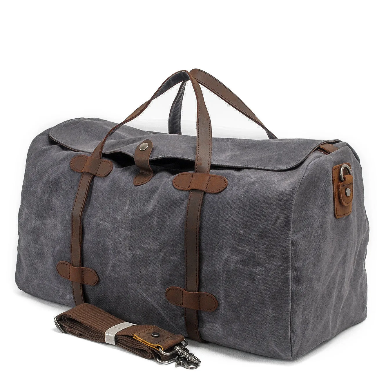 Vintage Waxed Canvas Gym Duffle Bag with Leather Straps