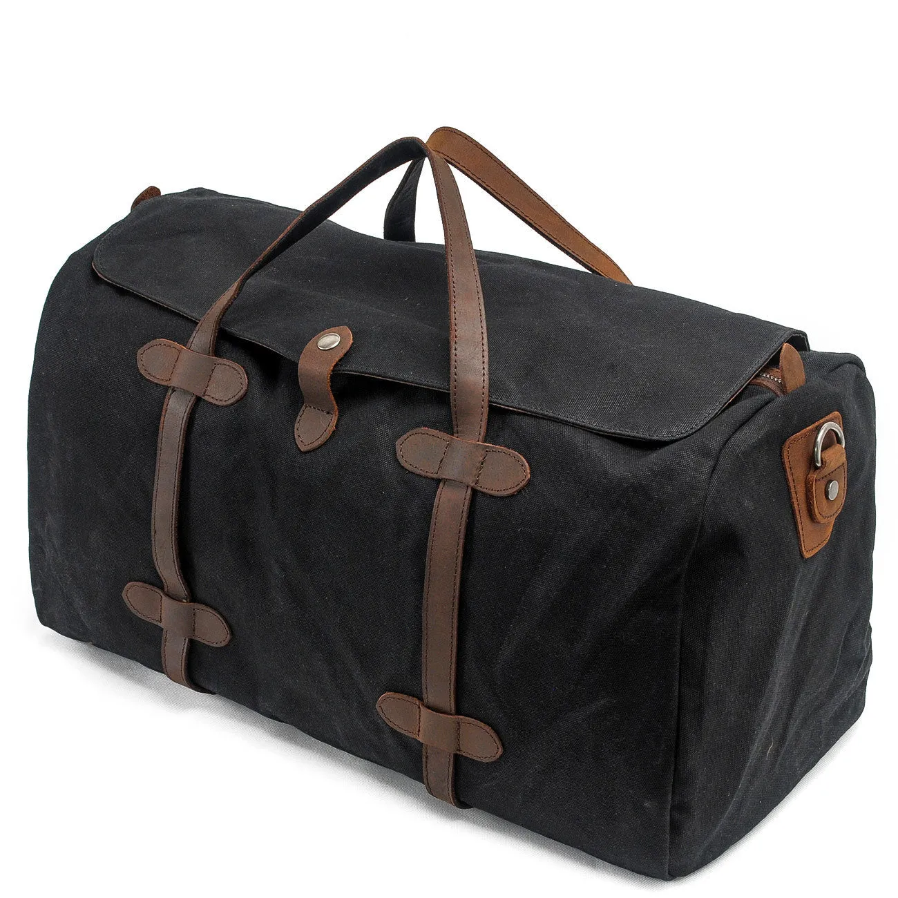 Vintage Waxed Canvas Gym Duffle Bag with Leather Straps