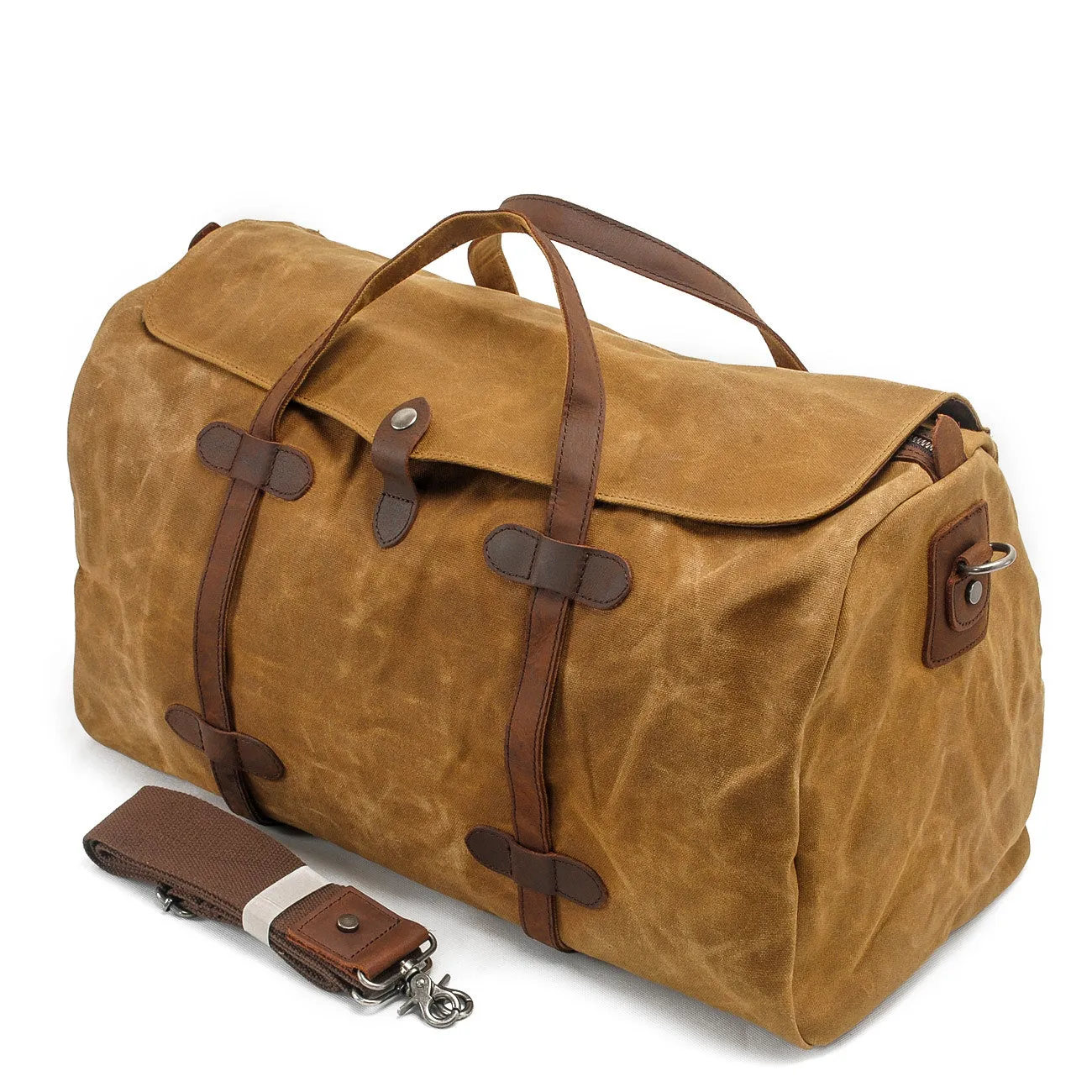 Vintage Waxed Canvas Gym Duffle Bag with Leather Straps