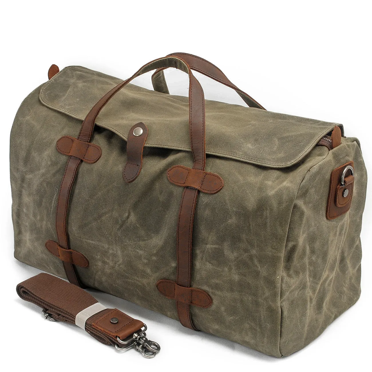 Vintage Waxed Canvas Gym Duffle Bag with Leather Straps