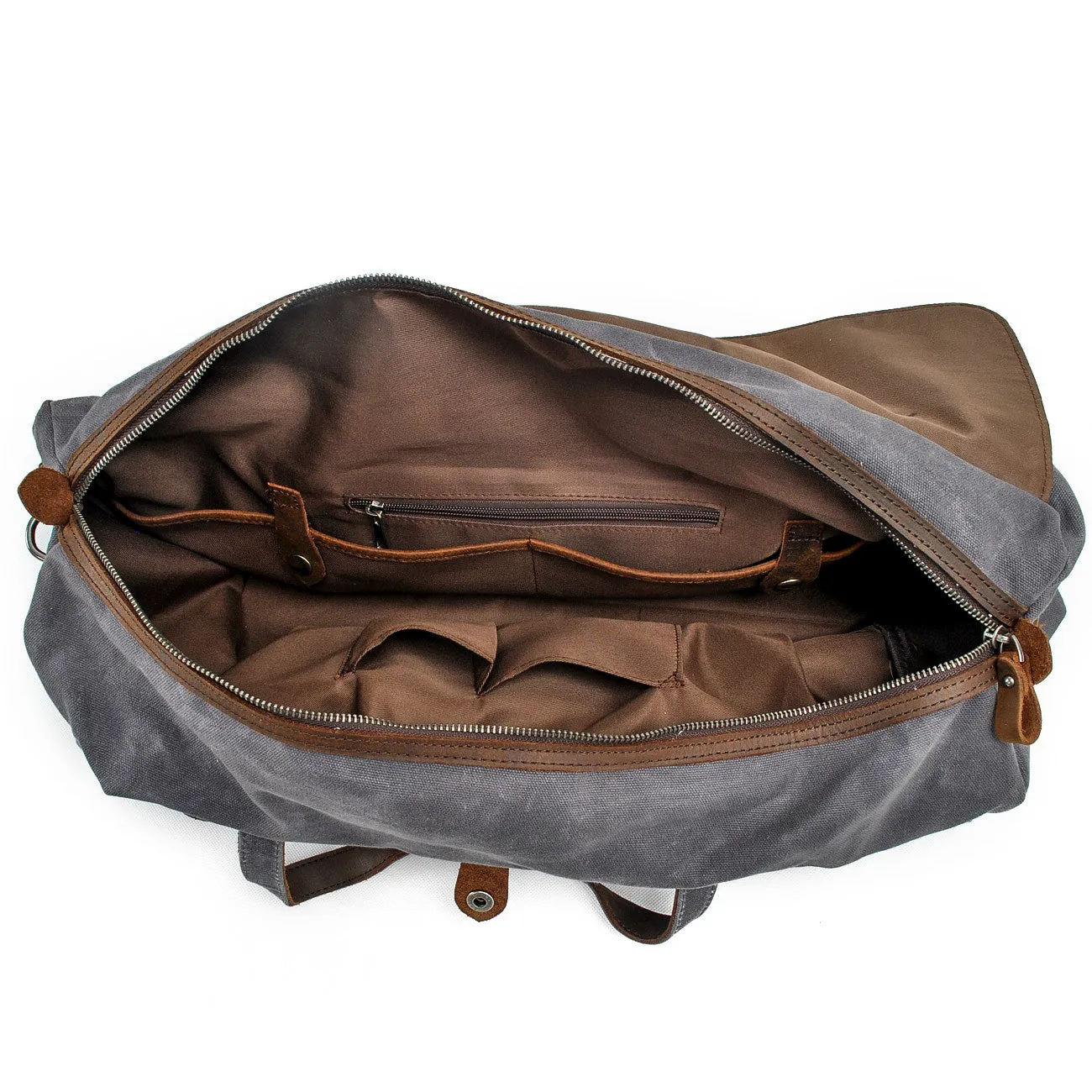 Vintage Waxed Canvas Gym Duffle Bag with Leather Straps