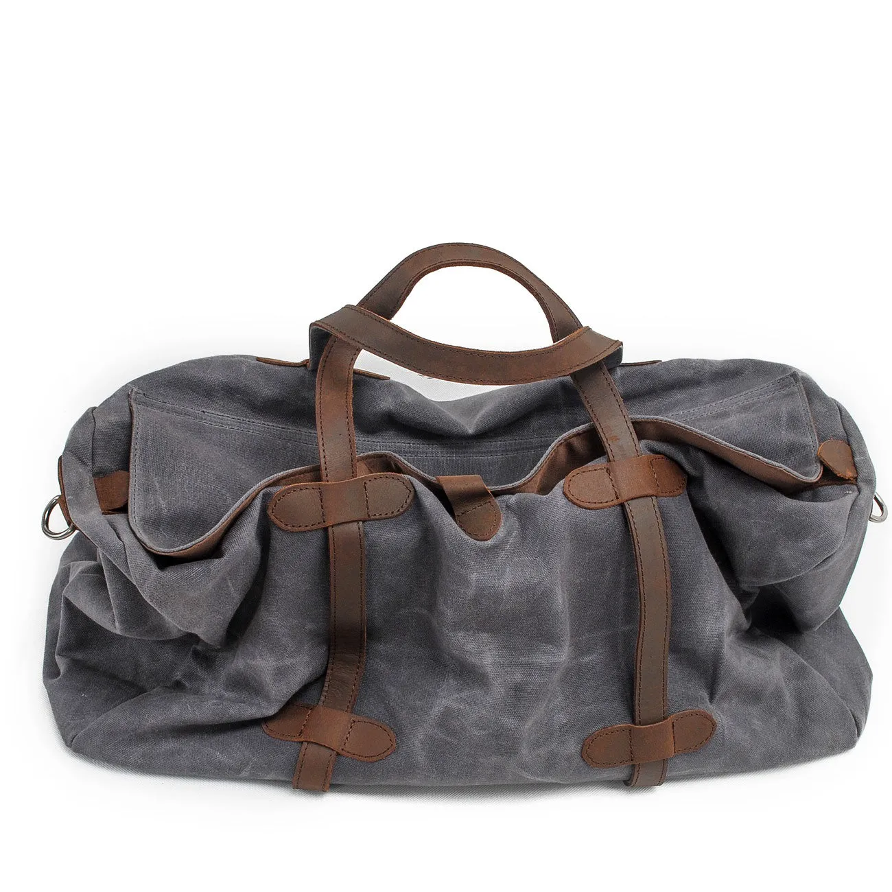 Vintage Waxed Canvas Gym Duffle Bag with Leather Straps