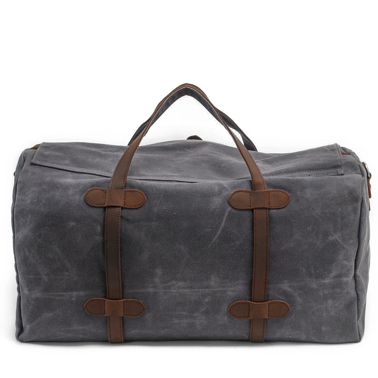 Vintage Waxed Canvas Gym Duffle Bag with Leather Straps