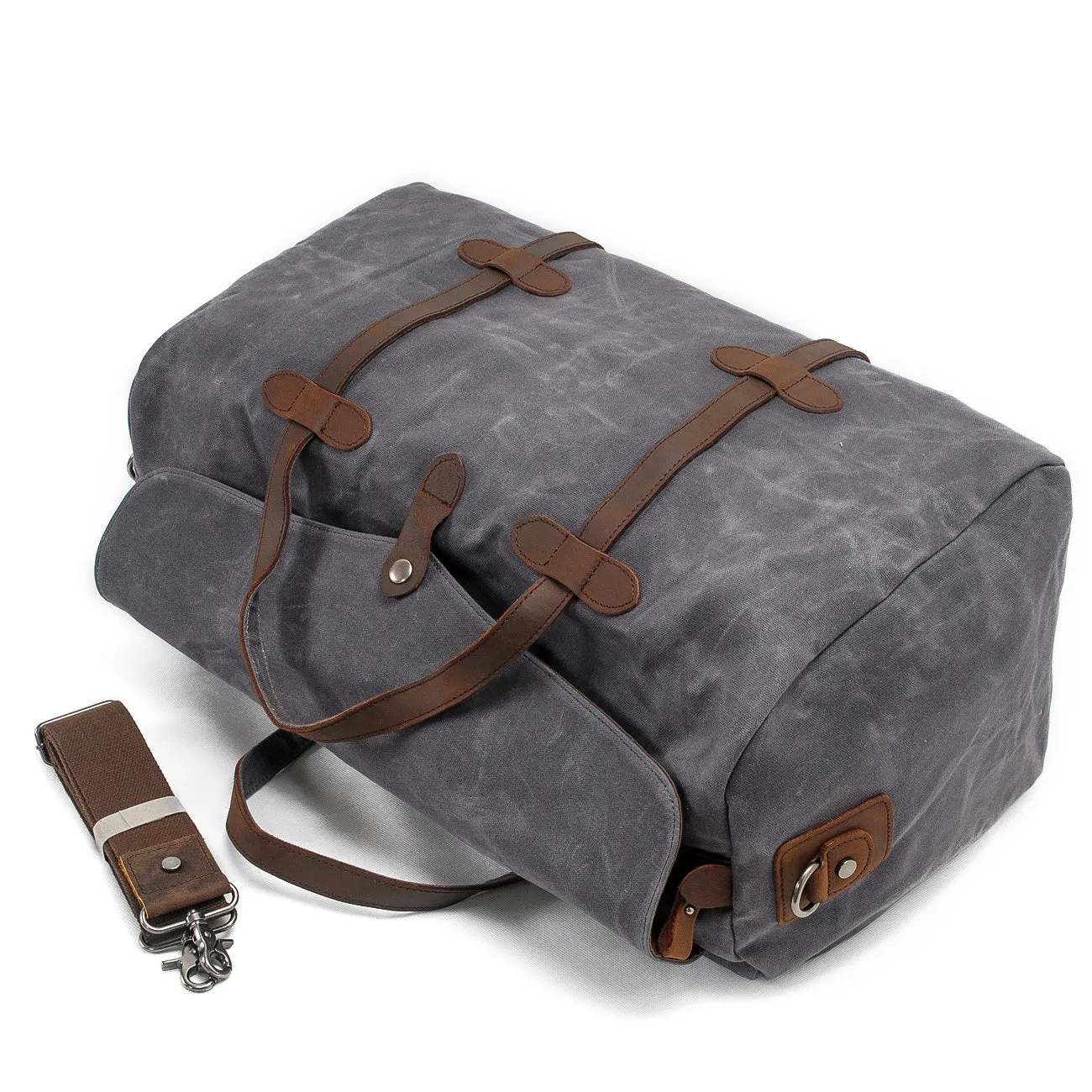 Vintage Waxed Canvas Gym Duffle Bag with Leather Straps