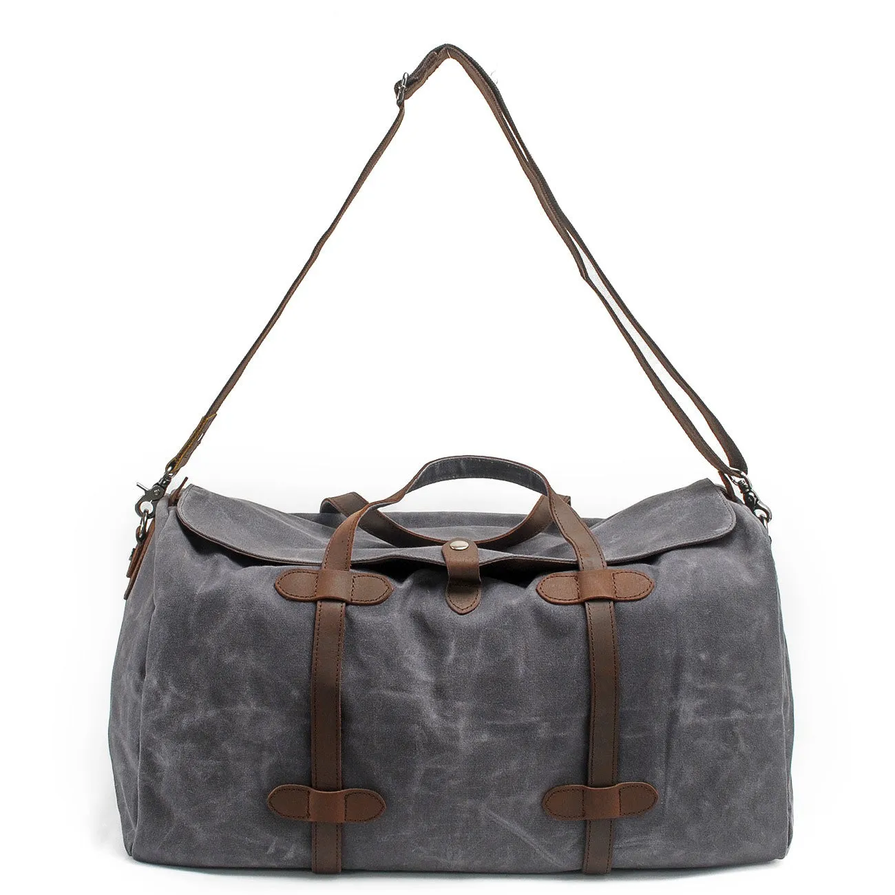 Vintage Waxed Canvas Gym Duffle Bag with Leather Straps