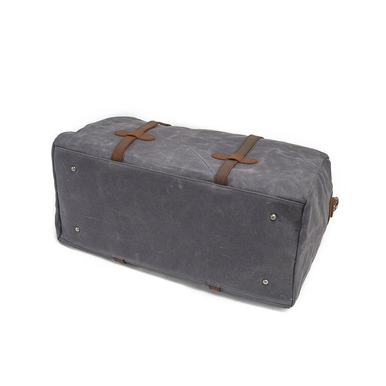 Vintage Waxed Canvas Gym Duffle Bag with Leather Straps