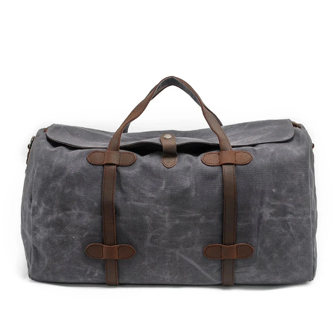 Vintage Waxed Canvas Gym Duffle Bag with Leather Straps