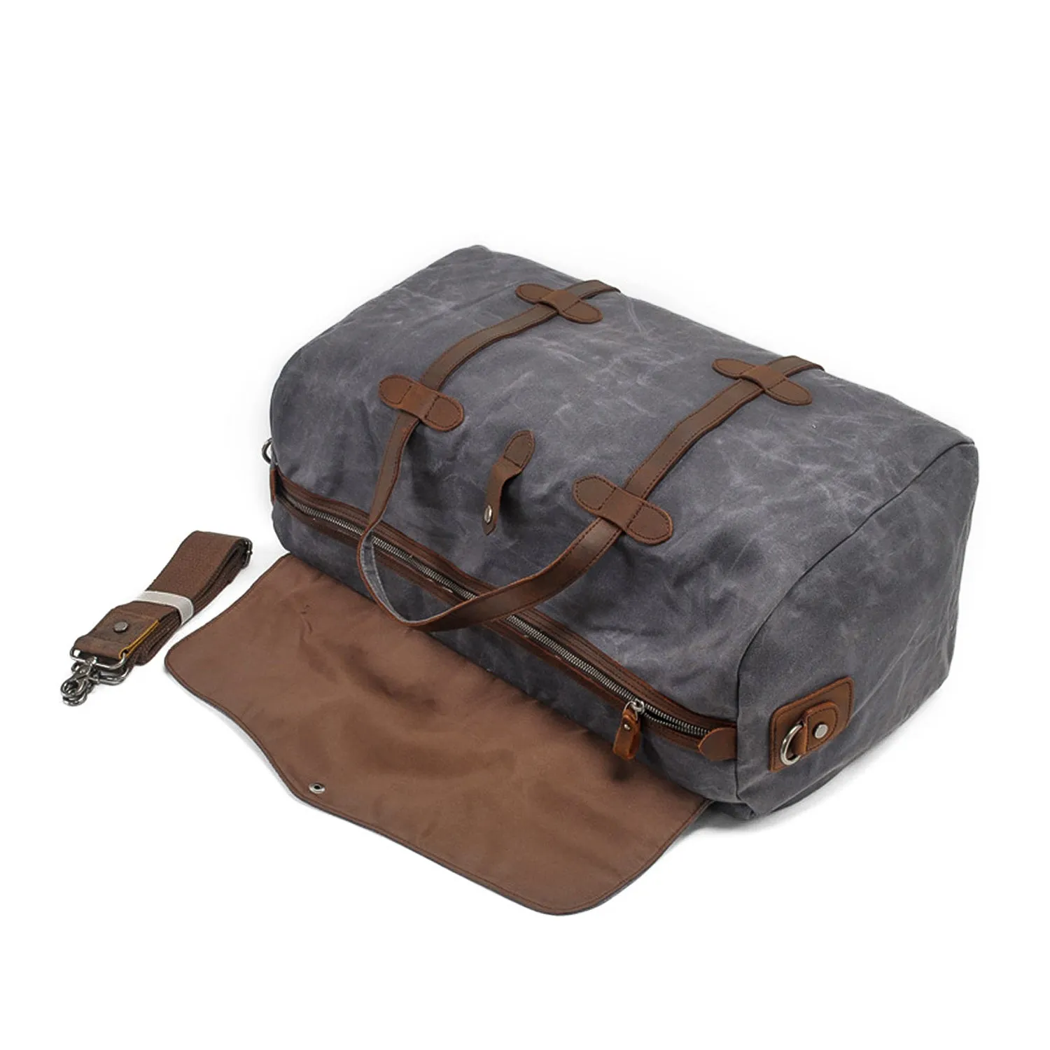 Vintage Waxed Canvas Gym Duffle Bag with Leather Straps
