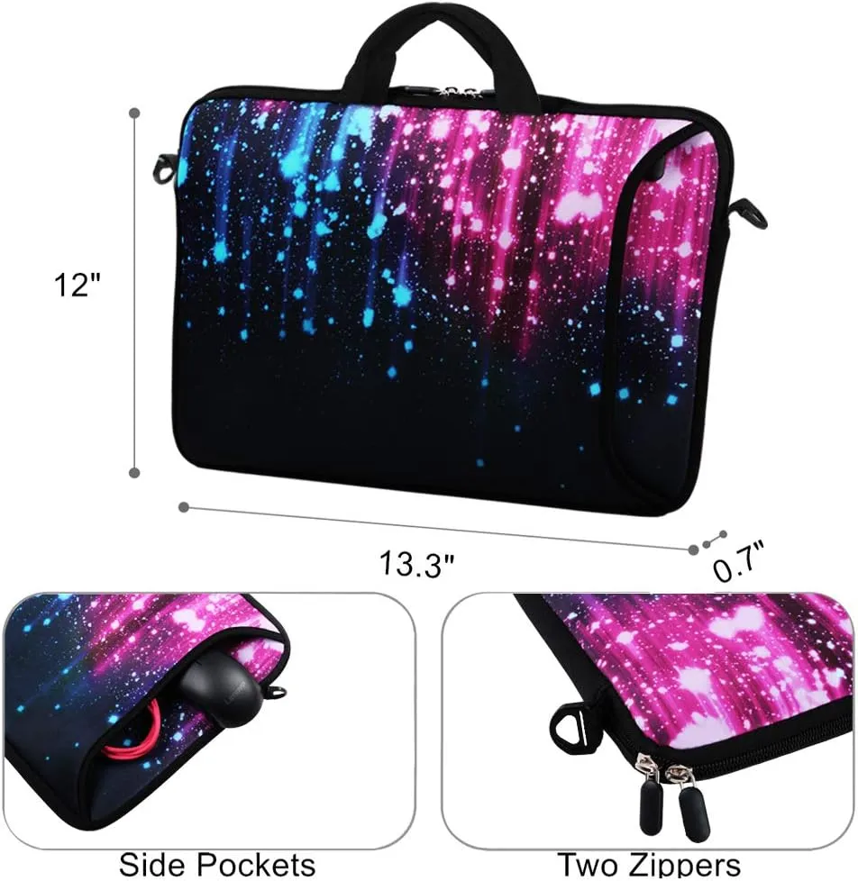Violet Mist 11 11.6 12 13 Inch Laptop Shoulder Bag Laptop Sleeve Cute Galaxy Pattern Laptop Carrying Case Notebook Shoulder Bag Pouch Neoprene Protective Tablet Computer Sleeve Handle Galaxy