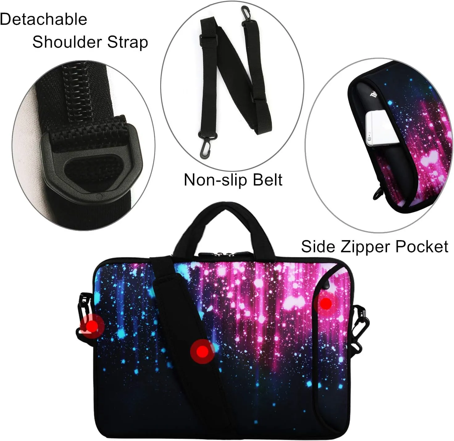 Violet Mist 11 11.6 12 13 Inch Laptop Shoulder Bag Laptop Sleeve Cute Galaxy Pattern Laptop Carrying Case Notebook Shoulder Bag Pouch Neoprene Protective Tablet Computer Sleeve Handle Galaxy