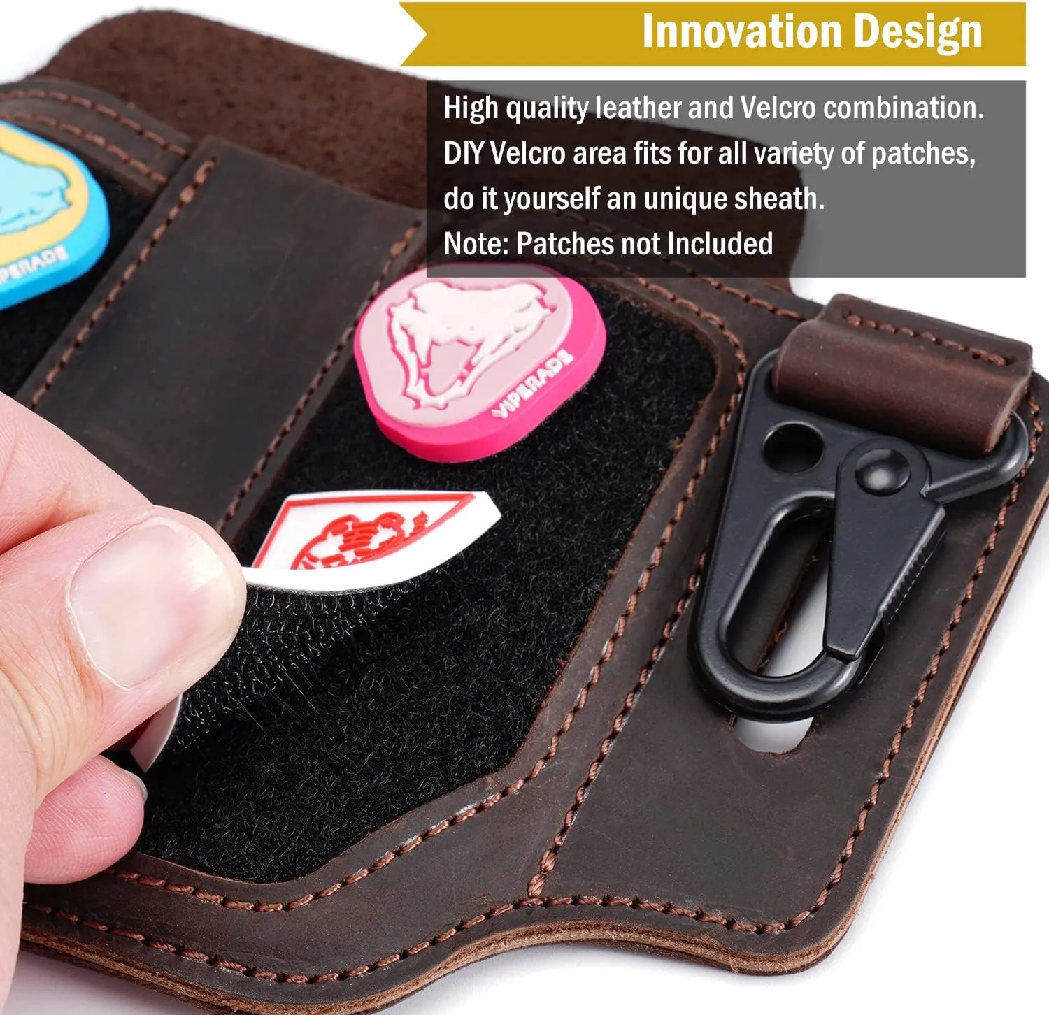 VIPERADE Leather Sheath for Belt, EDC Multitool Sheath, Leather Knife Sheath for Men, Flashlight Holster with Key Holder (Dark Brown-1)