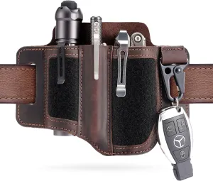 VIPERADE Leather Sheath for Belt, EDC Multitool Sheath, Leather Knife Sheath for Men, Flashlight Holster with Key Holder (Dark Brown-1)