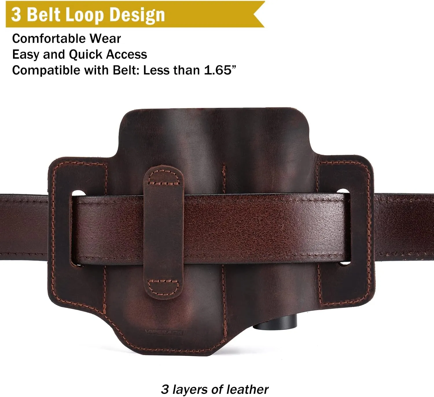 VIPERADE Leather Sheath for Belt, EDC Multitool Sheath, Leather Knife Sheath for Men, Flashlight Holster with Key Holder (Dark Brown-1)