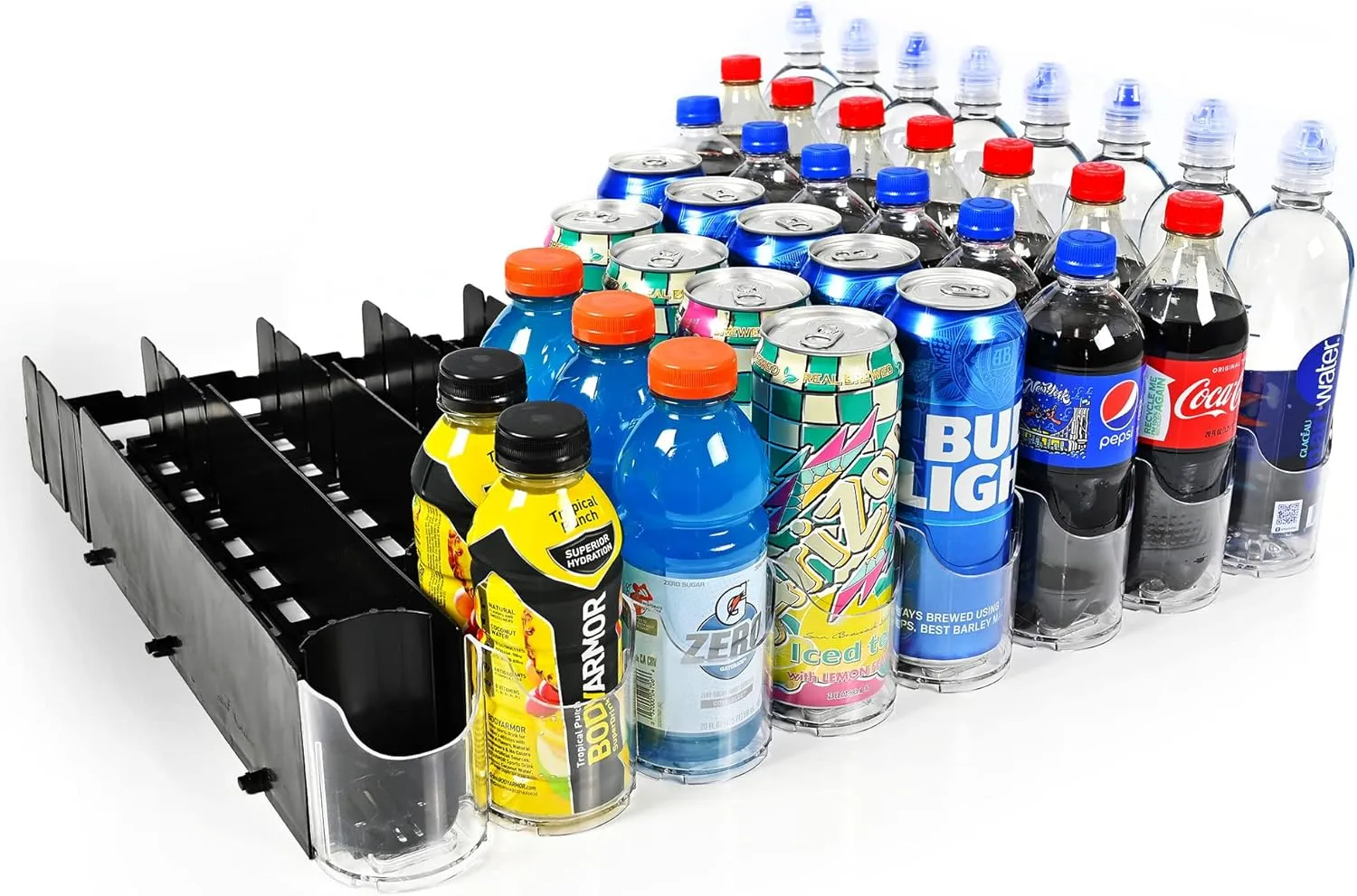 Visi-FAST Spring Push Drink Dispenser and Commercial Fridge Organizer for 20/25oz Beverages, Bottles and Cans - Commercial and Home Fridge Storage (Pack of 6) For Soda, Juices, Water and More