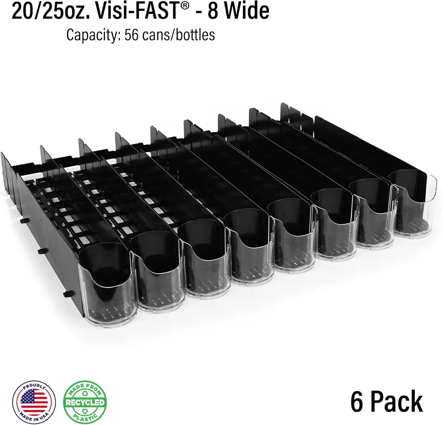 Visi-FAST Spring Push Drink Dispenser and Commercial Fridge Organizer for 20/25oz Beverages, Bottles and Cans - Commercial and Home Fridge Storage (Pack of 6) For Soda, Juices, Water and More