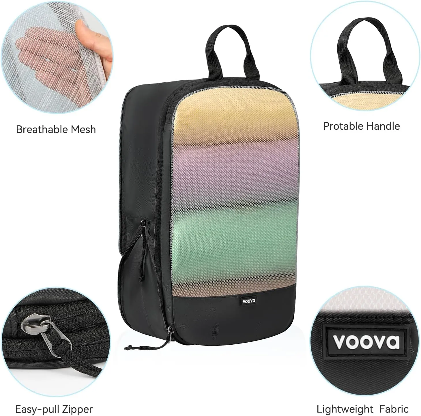 Voova 6 Set Compression Packing Cubes, Travel Accessories Expandable Packing Organizer Bags Set for Carry on Suitcase, Durable Luggage Packing Cubes for Travel Essentials, Black