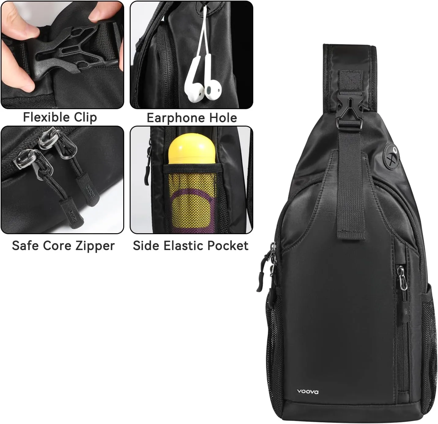Voova Crossbody Sling Backpack Sling Bag for Men Women, Travel Hiking Chest Bag Daypack, Small over the Shoulder Backpack