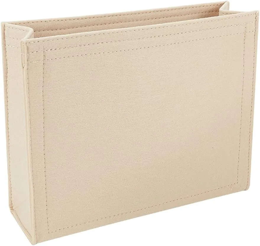 WADORN Felt Handbag Organizer Insert, Felt Tote Bag Storage Insert Rectangle for LV Sac Plat PM Purse Organizer Bag In Bag with Zipper Pocket Handbag Shaper Liner, Beige, 8.4x10.6x3.1 Inch