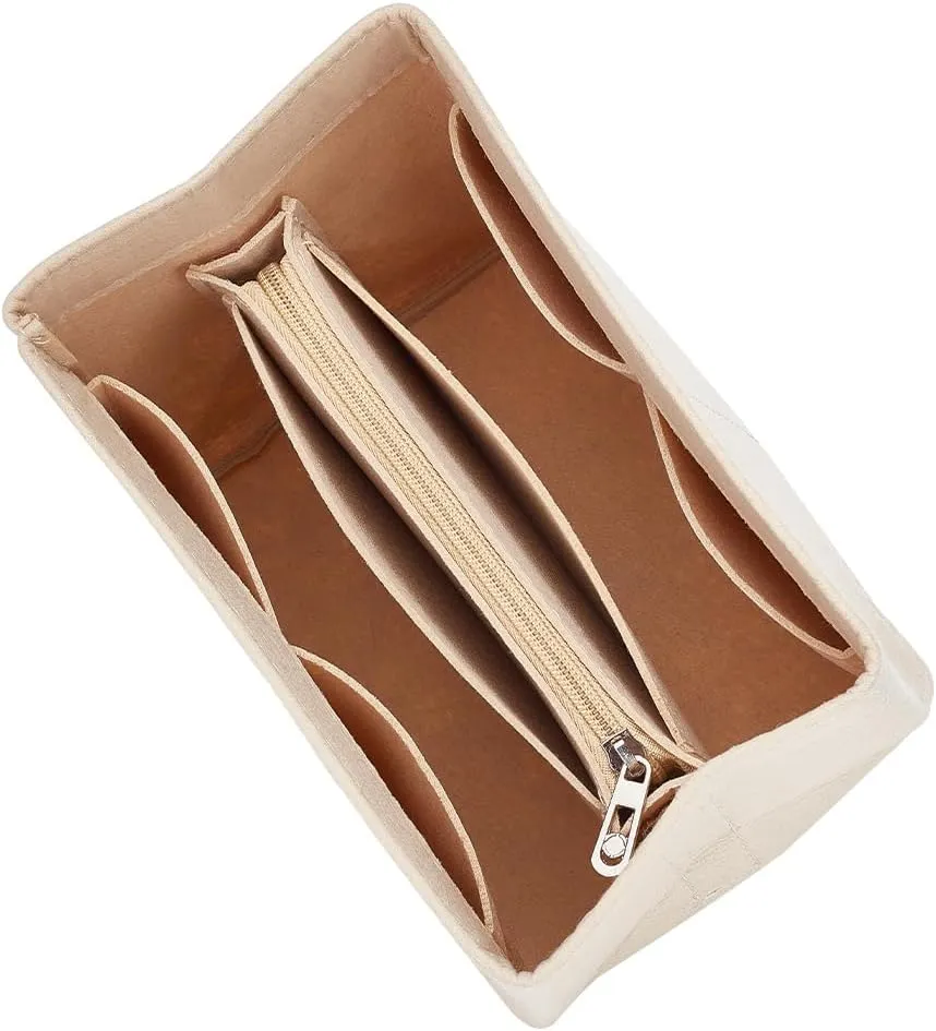 WADORN Felt Purse Organizer Insert, Handbag Tote Shaper for Bucket Bag Liner Bag Compartment Inside Women Bag In Bag for Tote Bag Handbag, Beige, 8.66x6.1x5.51 Inch