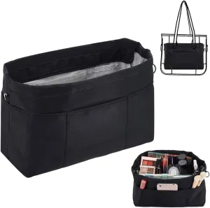 WADORN Nylon Handbag Organizer Insert, Tote Bag Organizer Insert Multi-Pocket Bag Organizer Inside Large Bag Divider Zipper Insert Bag Liner Storage Travel Bag in Bag, 14.76x4.72x7.87 inch, Black