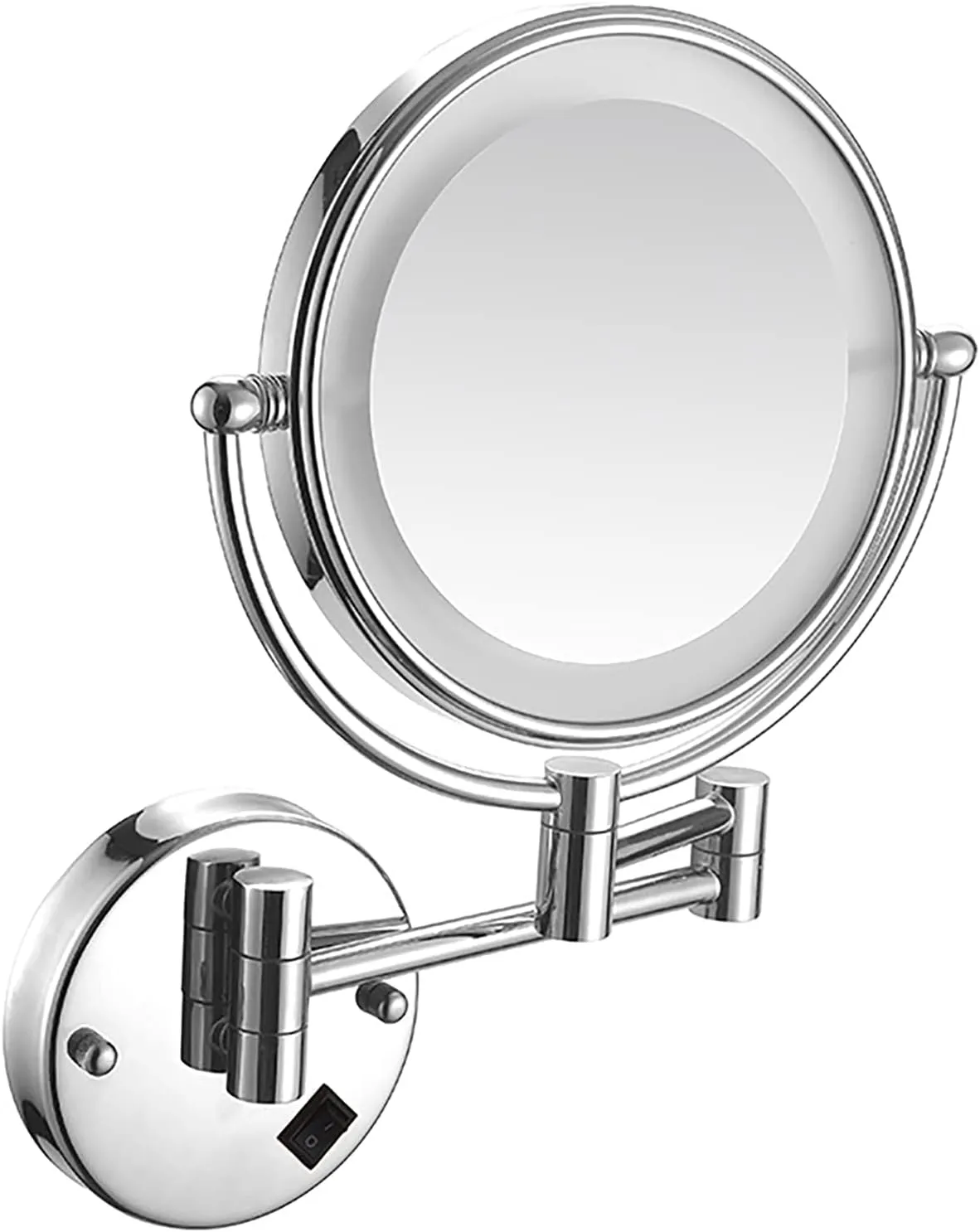 Wall Mirror, Double Glazing, LED Expansion Mirror, 5X Expansion Mirror, Wall-Mounted Makeup Mirror, Folding Mirror, 360 Degree Rotating Bathroom Mirror(Silver)