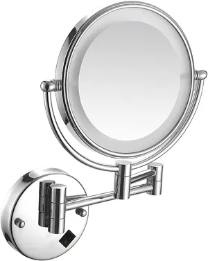 Wall Mirror, Double Glazing, LED Expansion Mirror, 5X Expansion Mirror, Wall-Mounted Makeup Mirror, Folding Mirror, 360 Degree Rotating Bathroom Mirror(Silver)