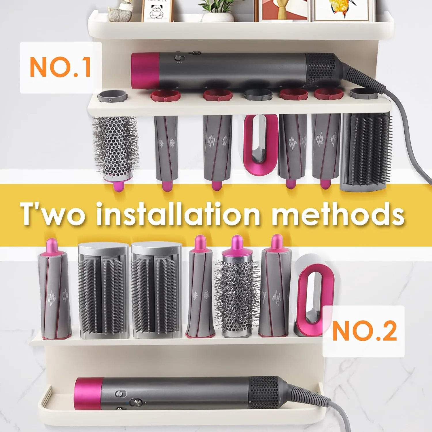 Wall Mounted Storage Holder Compatible with Dyson Airwrap Storage Stand Rack for Bathroom Shelf Organizer Curling Iron Attachments and Complete Styler