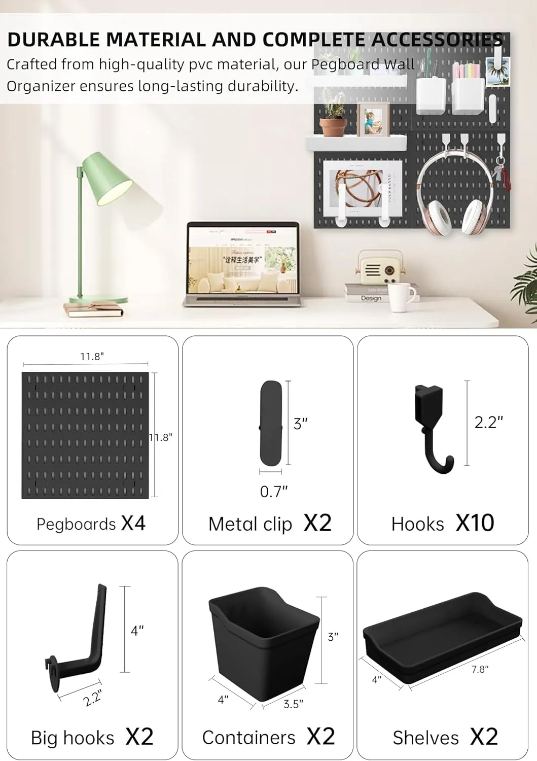 Wall Organizer Peg Board - Elevate And Declutter Your Gaming And Office - Create A Perfectly Structured Space(Black)