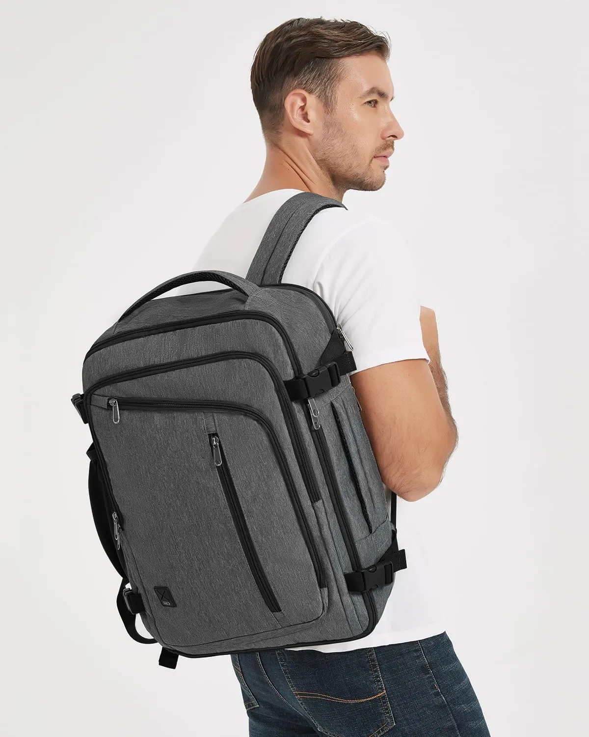 WANDF Expandable 17 Inch Laptop Travel Backpack For Spirit Airlines Personal Item Bag 18x14x8 with Wet Pocket for Men Women (Grayish Lead)