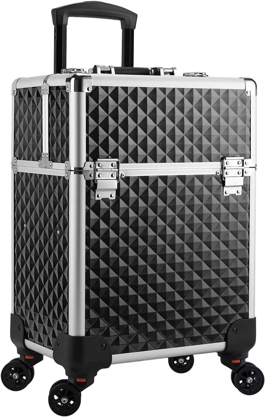 Wasserrhythm Rolling Makeup Train Case Cosmetic Travel Cart 4 Tray Sliding Rail Removable Middle Layer Makeup Cart with 360° wheels Large Storage Cosmetic Trolley Salon Barber Case Trunk, Black