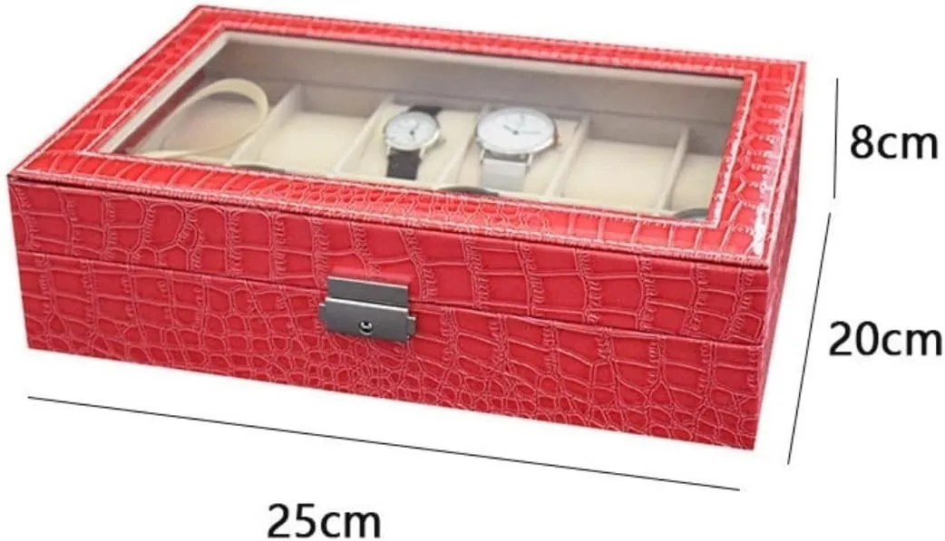 Watch Box Case 10 Slot PU Leather Lockabl Display Organizer Holder Jewelry Storage Men(Black)