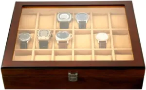 Watch Box Watch Case Watch Organizer Wooden Watch Box With Transparent Glass Top Cover 18-piece Watch Storage Box Lockable Jewelry Case Watch Cases For Men ( Color : A , Size : 37.5*8.5*30.5cm )