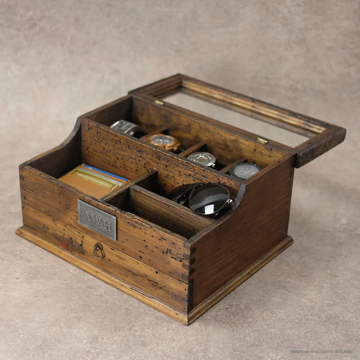 Watch Box with Valet Organizer for 4 Watches and Drawer