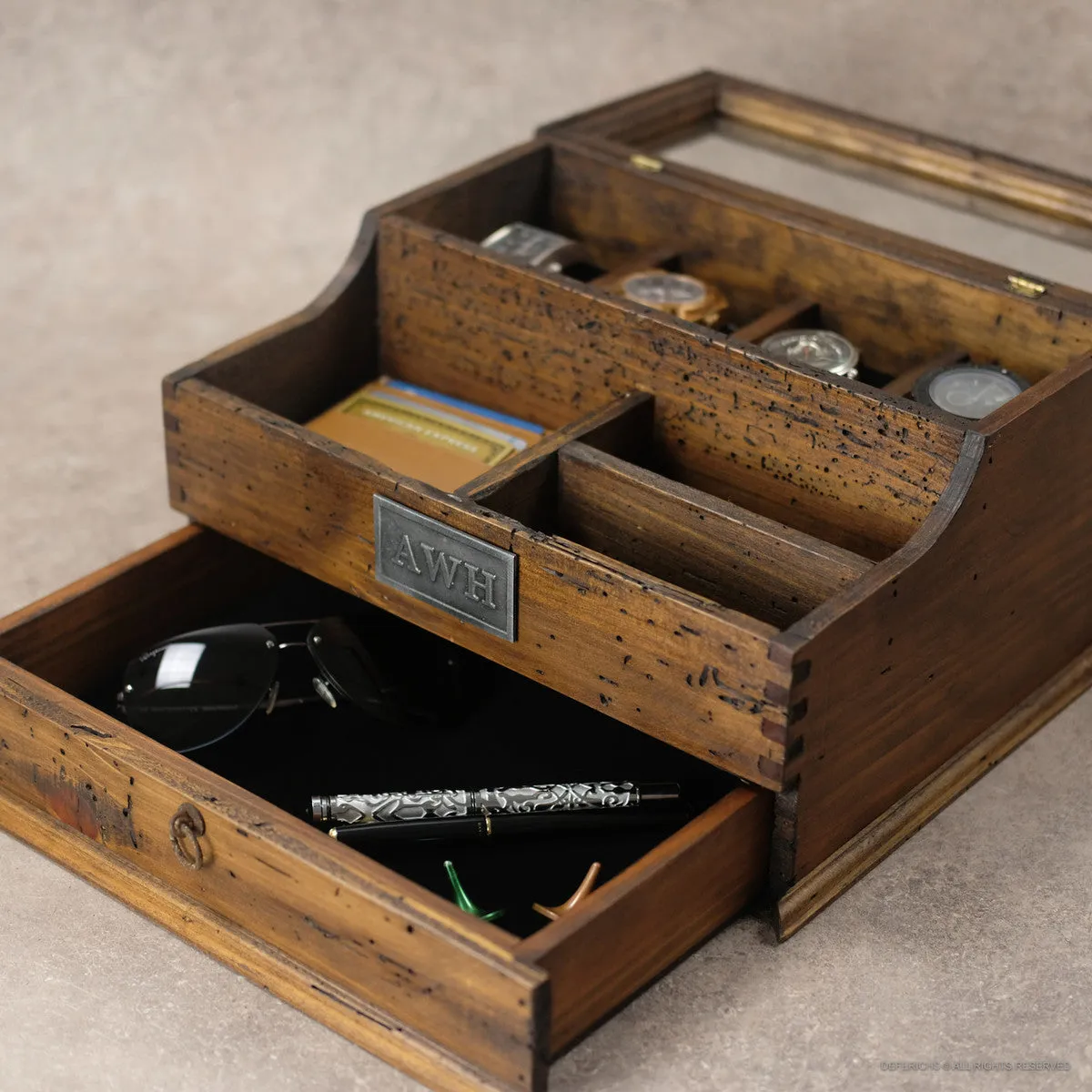 Watch Box with Valet Organizer for 4 Watches and Drawer