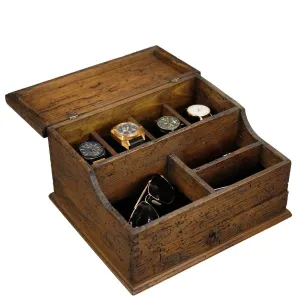 Watch Box with Valet Organizer for 4 Watches and Drawer