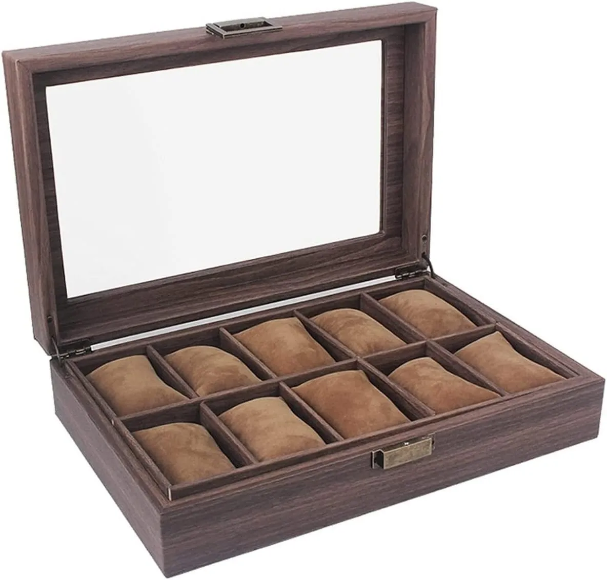 Watch Case Watch Organizer Display Vintage Wood Grain PU Leather 10 Grids Watch Box Organizer Lockable Display Case Watch Box