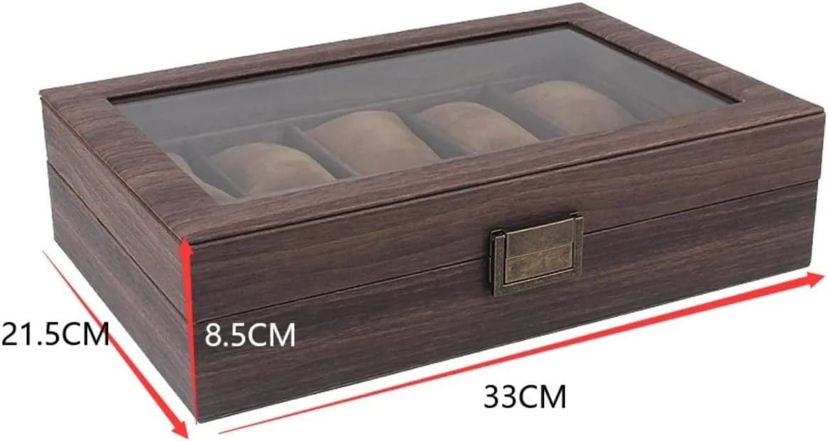 Watch Case Watch Organizer Display Vintage Wood Grain PU Leather 10 Grids Watch Box Organizer Lockable Display Case Watch Box