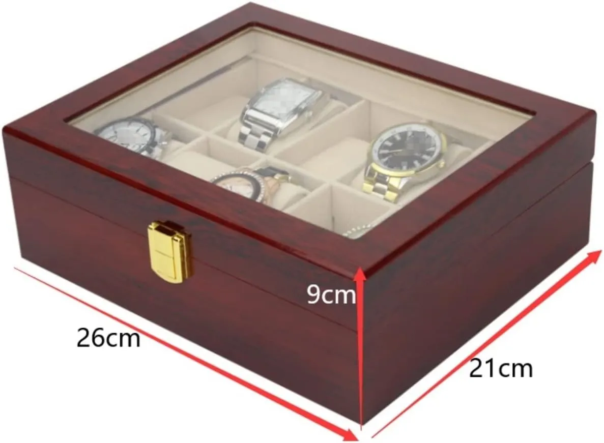 Watch Case Watch Roll Classic Solid Wood Wooden Watch Box 10 Slots Holder Storage Organizer Case Collector with Clear Display Top Watch Box Watch Winder
