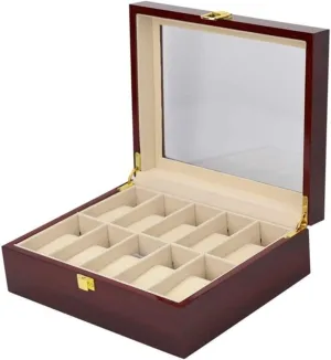 Watch Case Watch Roll Classic Solid Wood Wooden Watch Box 10 Slots Holder Storage Organizer Case Collector with Clear Display Top Watch Box Watch Winder
