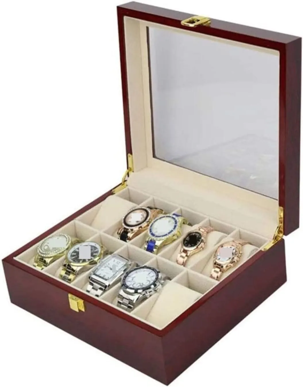 Watch Case Watch Roll Classic Solid Wood Wooden Watch Box 10 Slots Holder Storage Organizer Case Collector with Clear Display Top Watch Box Watch Winder