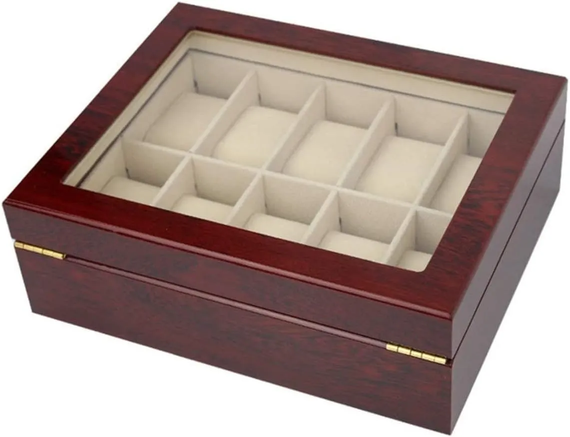 Watch Case Watch Roll Classic Solid Wood Wooden Watch Box 10 Slots Holder Storage Organizer Case Collector with Clear Display Top Watch Box Watch Winder