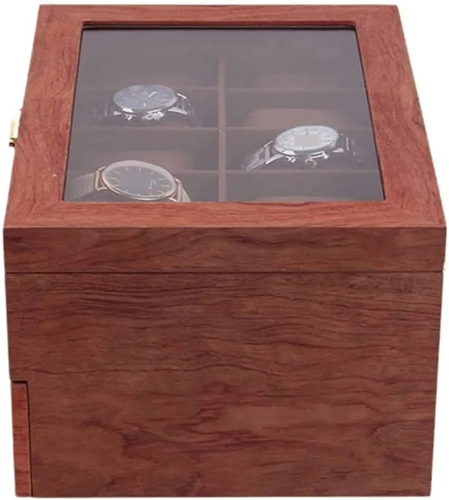 Watch Case Watch Roll Double Layer Vintage Wood 20 Slots Watch Storage Box Organizer Clear Lid Lockable Jewellery Display Case Watch Box Watch Winder(Red Brown-29 * 21.5 * 15cm)