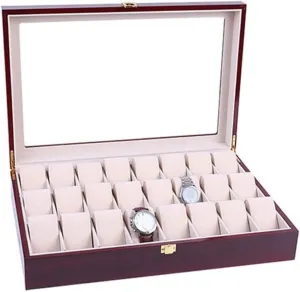 Watch Case Watch Roll Elegant Storage for Watch Jewellery Wood 24 Grids Watch Box Organizer Clear Top Wristwatch Display Metal Buckle Watch Box Watch Winder