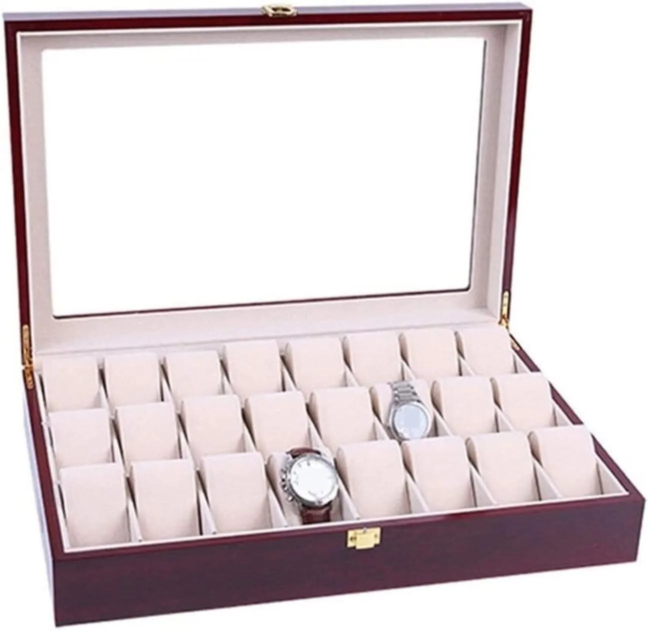 Watch Case Watch Roll Elegant Storage for Watch Jewellery Wood 24 Grids Watch Box Organizer Clear Top Wristwatch Display Metal Buckle Watch Box Watch Winder