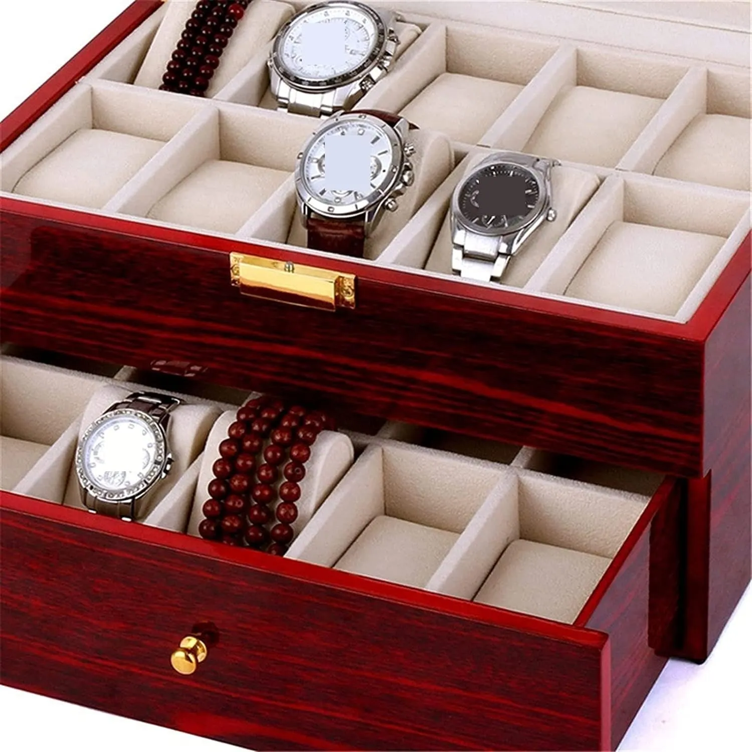 Watch Case Watch Roll Wood 20 Slots Watch Box Organizer Bracelet Display Holder Metal Hinge Clear Top Lockable Storage Case Watch Box Watch Winder