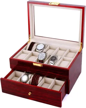 Watch Case Watch Roll Wood 20 Slots Watch Box Organizer Bracelet Display Holder Metal Hinge Clear Top Lockable Storage Case Watch Box Watch Winder