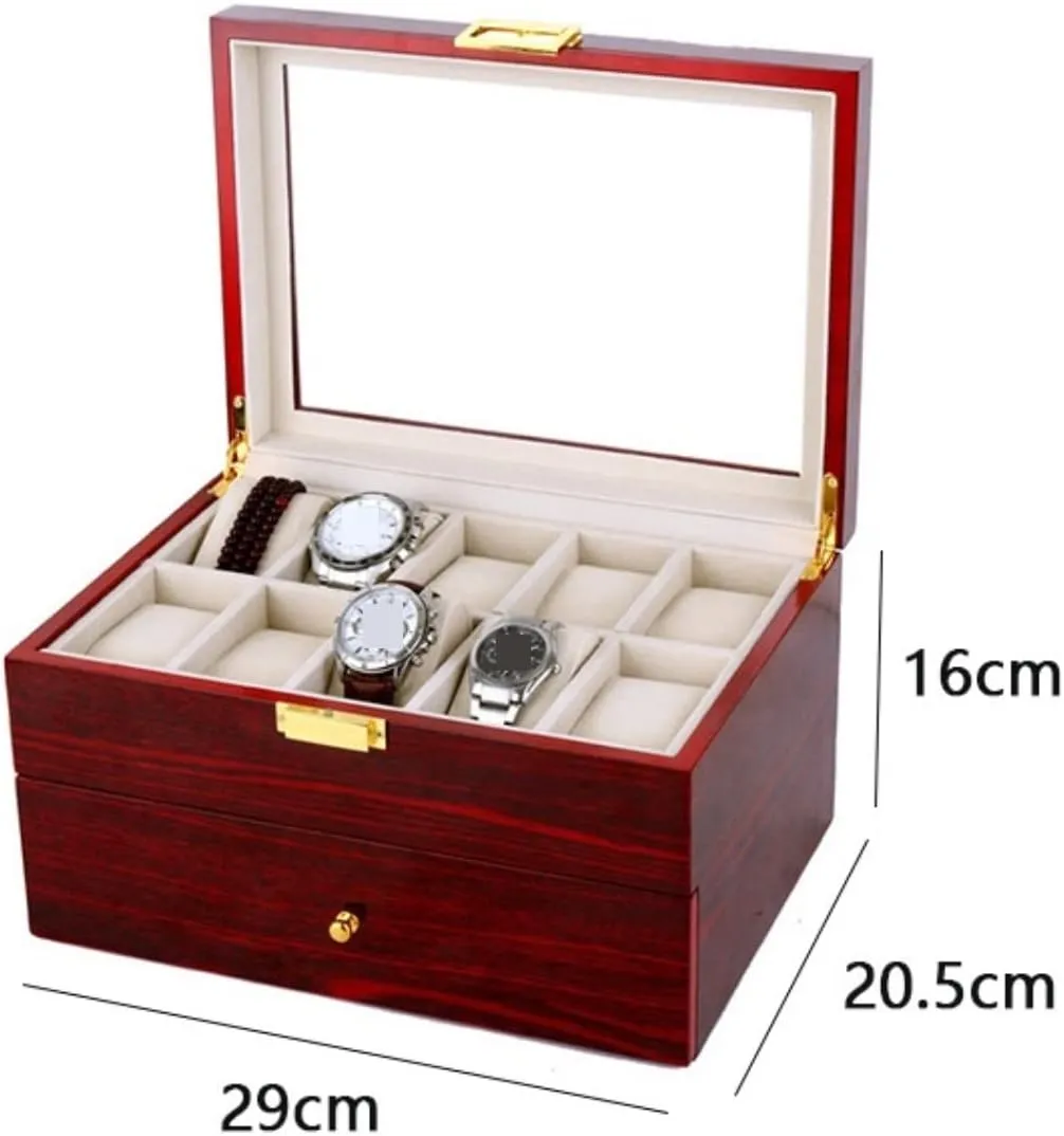 Watch Case Watch Roll Wood 20 Slots Watch Box Organizer Bracelet Display Holder Metal Hinge Clear Top Lockable Storage Case Watch Box Watch Winder