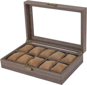 Watch Organizer Elegant PU Leather 10 Slots Watch Box Lockable Bracelet Holder Showcase with Clear Top Watch Winder Watch Organizer (Brown 33 * 21.6 * 8.5CM)