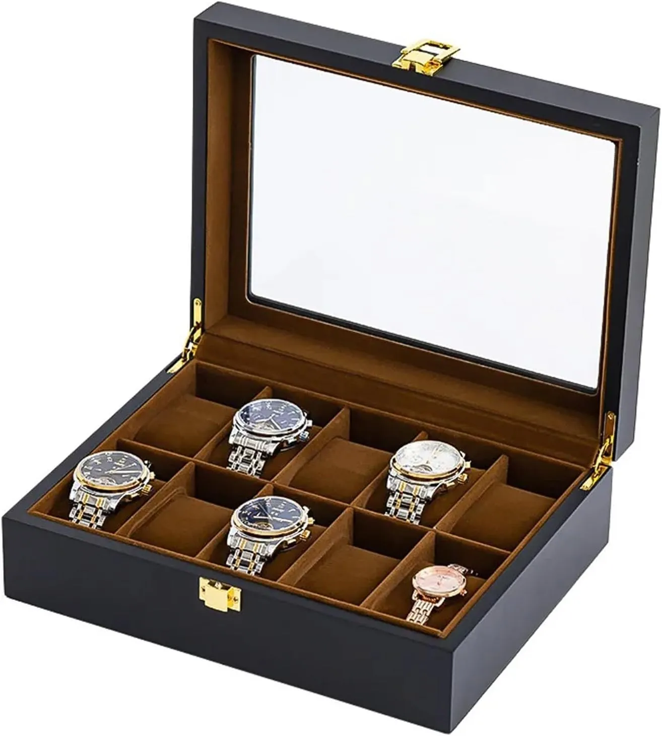 Watch Storage Box, Handmade Wood Watch Box 6/10/12 Grids Watches Display Case Jewelry Holder Storage Organizer for Watch Holding(6 Grids)