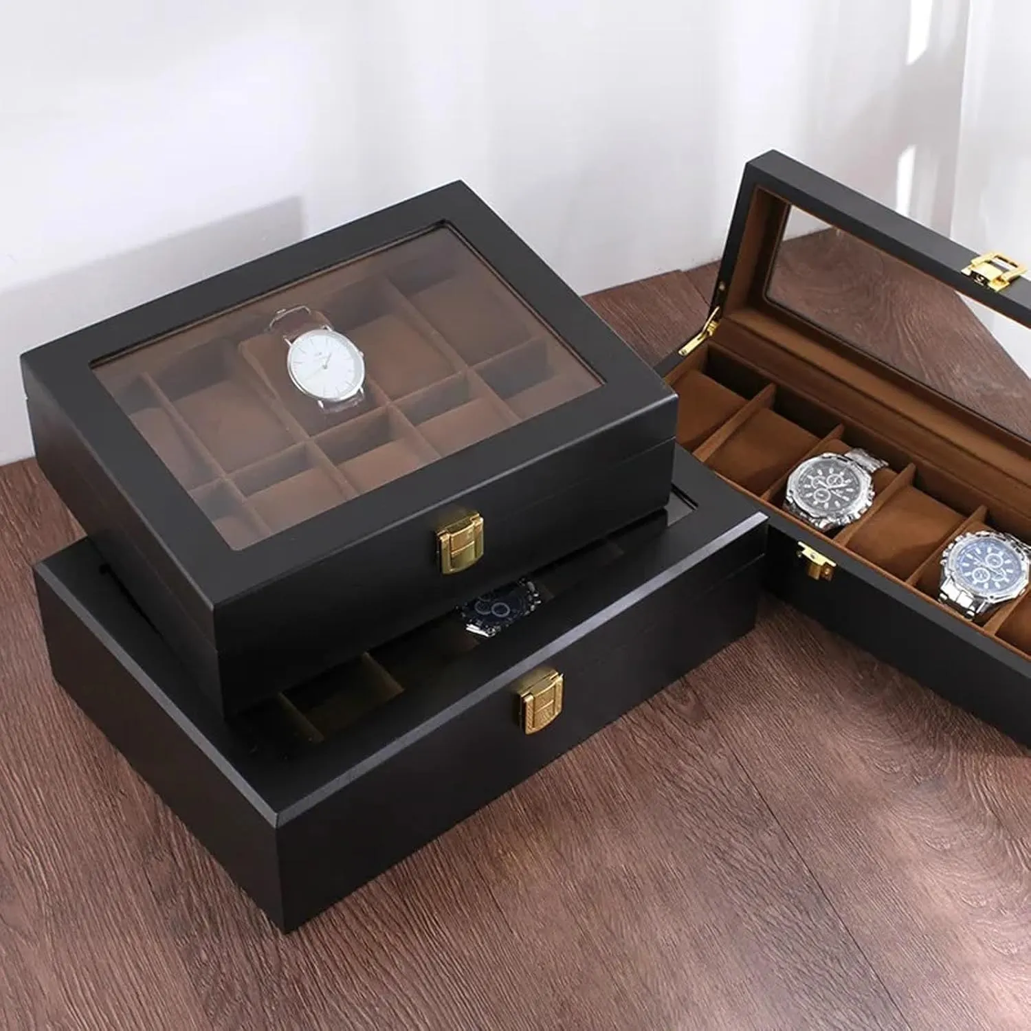 Watch Storage Box, Handmade Wood Watch Box 6/10/12 Grids Watches Display Case Jewelry Holder Storage Organizer for Watch Holding(6 Grids)